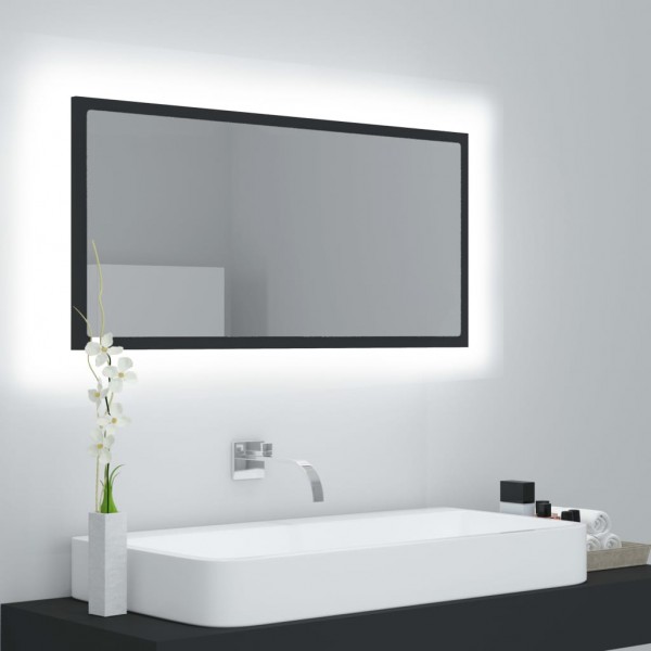 Espelho de banheiro LED acrílico cinza brilho 90x8.5x37 cm D