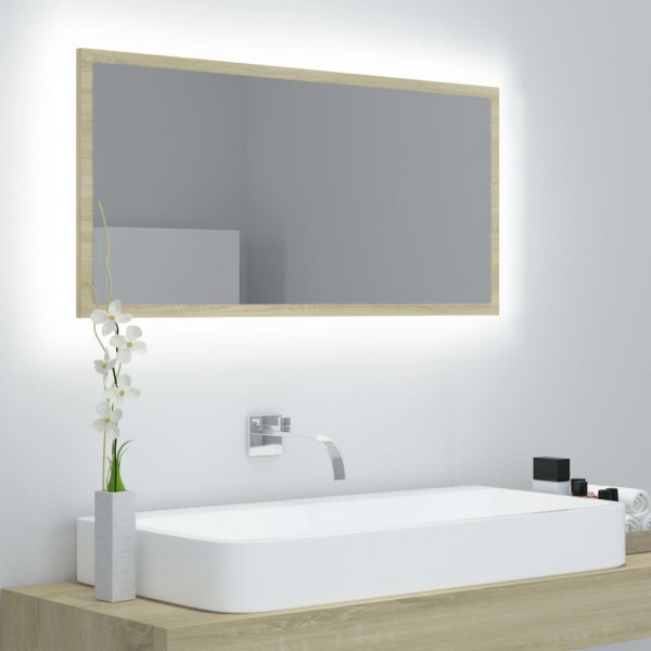 Espelho de banho LED acrílico cor de carvalho Sonoma 90x8.5x37 cm D