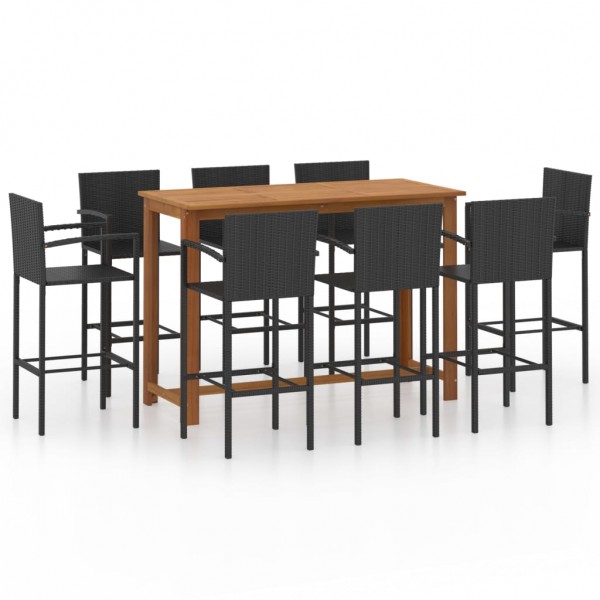 Conjunto de bar para jardín 9 piezas negro Conjunto de bar para jardín 9 piezas negro D