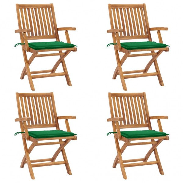 Quatro cadeiras de jardim de madeira maciça de teca com almofadas D