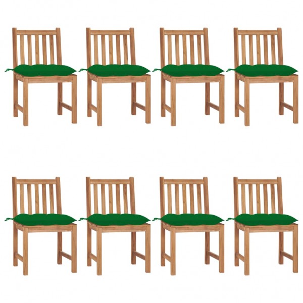 Cadeiras de jardim 8 unidades madeira maciça de teca com almofadas D