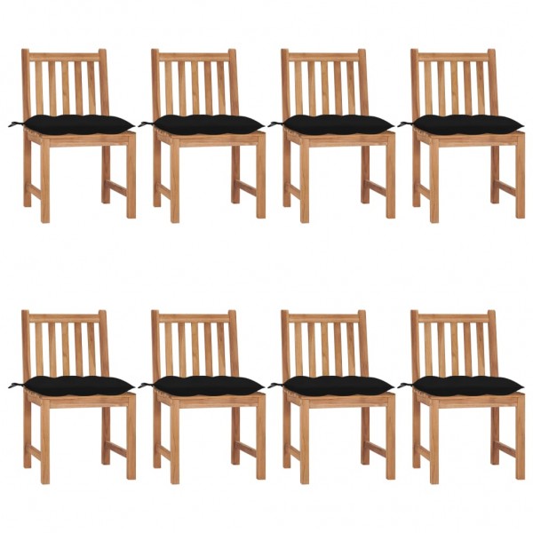 Cadeiras de jardim 8 unidades em madeira maciça de teca com almofadas D
