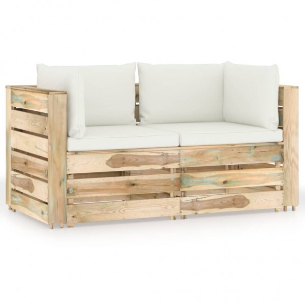 Sofá de paletes 2 lugares almofadas madeira de pinho verde impregnada D