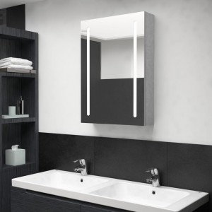 Armario de baño con espejo y LED gris hormigón 50x13x70 cm D