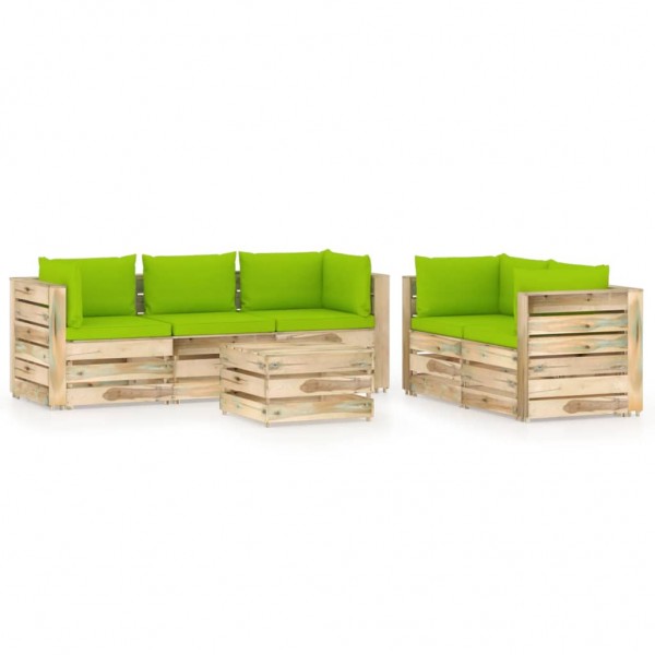 Muebles de jardín 6 piezas con cojines madera impregnada verde D