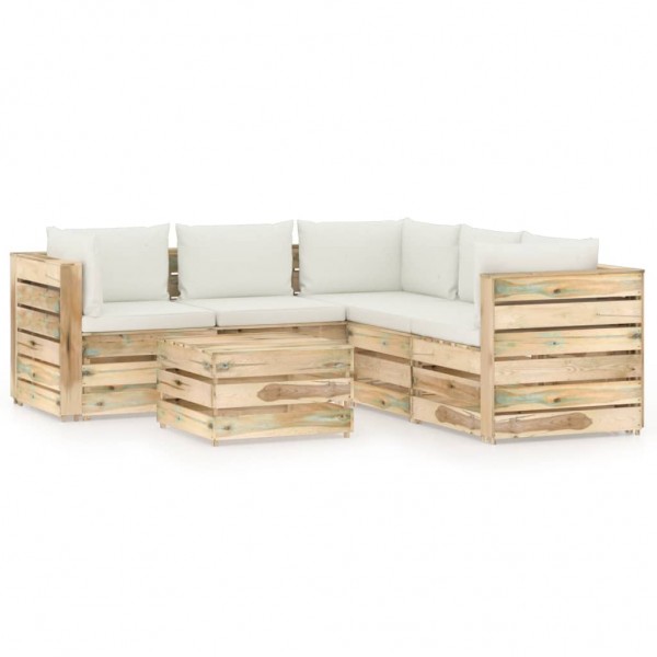 Muebles de jardín 6 piezas con cojines madera impregnada verde D