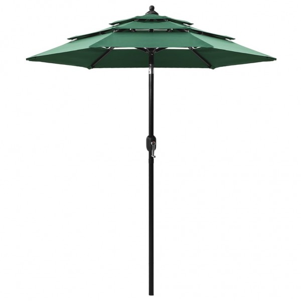 Um guarda-chuva de 3 níveis com um poste de alumínio verde de 2 m D