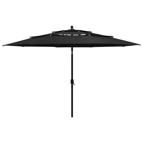 Um guarda-chuva de 3 níveis com um poste de alumínio preto de 3,5 m D