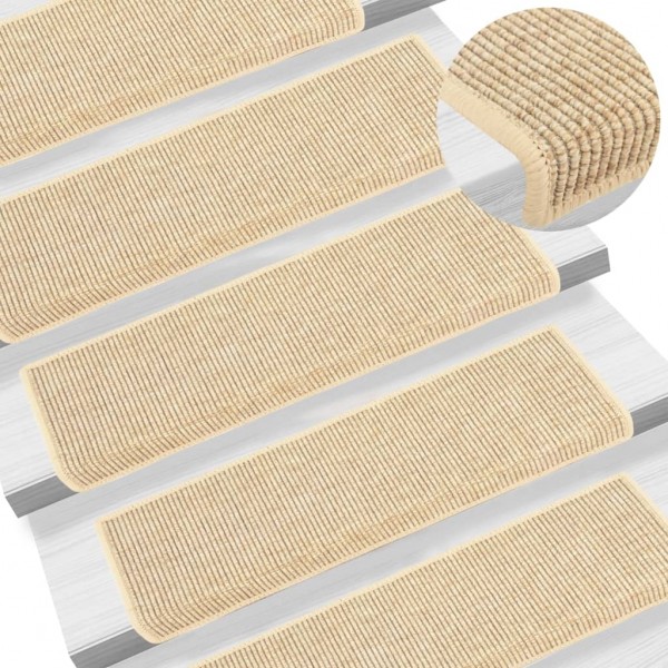 Alfombrilla autoadhesiva escalera sisal 15 uds beige 65x21x4 cm D