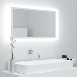 Espejo de baño LED acrílico blanco 80x8.5x37 cm D
