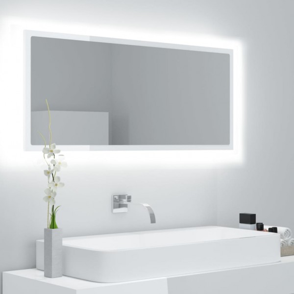 Espelho de banheiro LED acrílico branco brilho 100x8.5x37 cm D