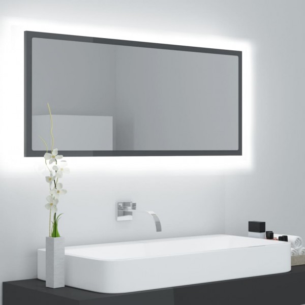 Espelho de banheiro LED acrílico cinza brilho 100x8.5x37 cm D