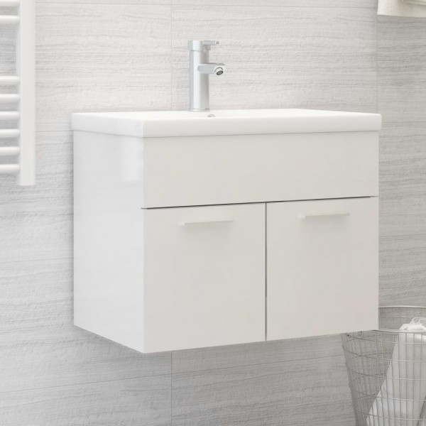 Mueble con lavabo madera de ingeniería blanco brillante D