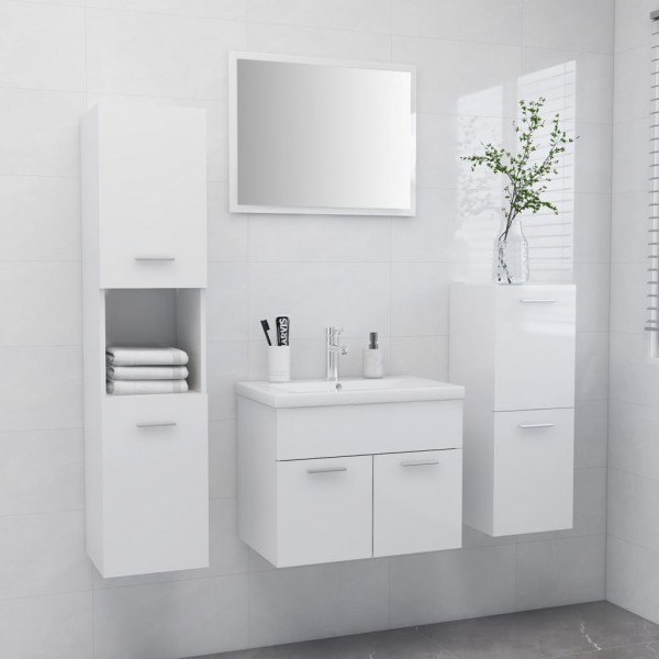Kit de mobiliário de banheiro madeira de engenharia branco brilho D