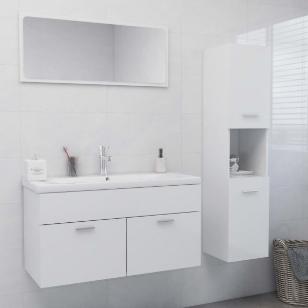 Kit de mobiliário de banheiro madeira de engenharia branco brilho D