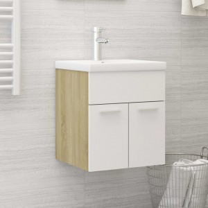 Mueble con lavabo aglomerado blanco y roble Sonoma D