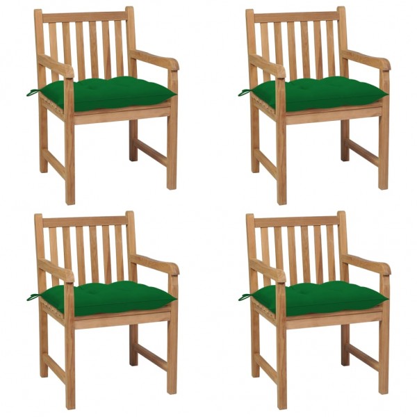 Quatro cadeiras de jardim de teca maciça com almofadas verdes D