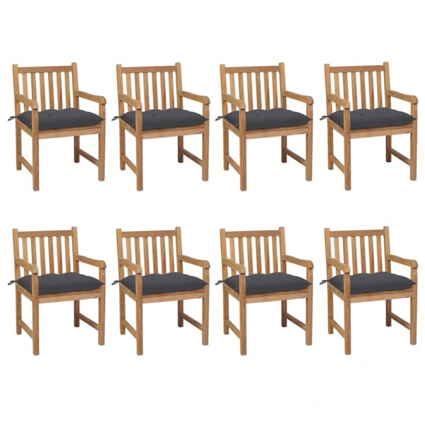 Cadeiras de jardim 8 unidades de almofadas antracite em madeira maciça de teca D