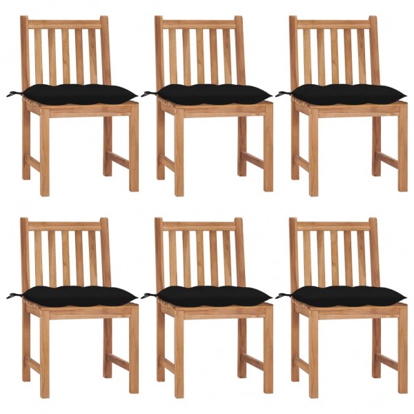 Cadeiras de jardim 6 unidades em madeira maciça de teca com almofadas D