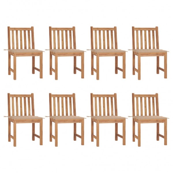 Cadeiras de jardim 8 unidades em madeira maciça de teca com almofadas D