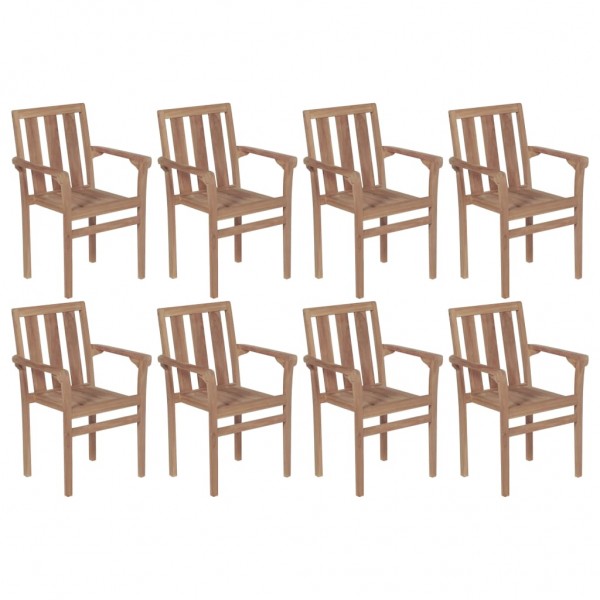 Cadeiras de jardim empilháveis 8 unidades em madeira maciça de teca D