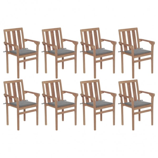 Cadeiras de jardim empilháveis 8 peças em madeira maciça de teca com almofadas D