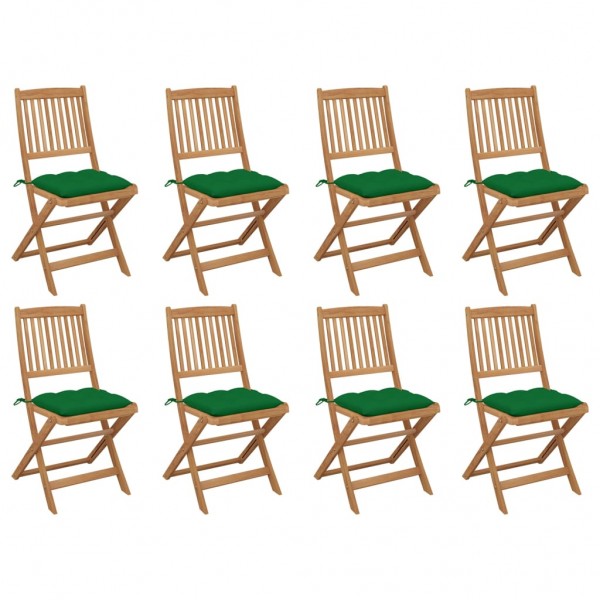 8 cadeiras dobráveis de jardim e almofadas em madeira de acácia maciça D