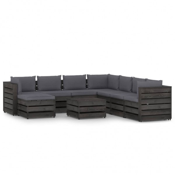 Muebles de jardín 9 piezas con cojines madera impregnada gris D
