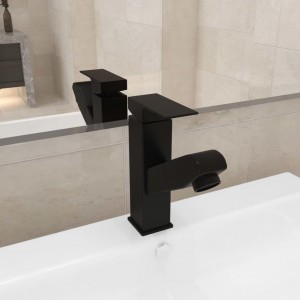 Grifo de lavabo de baño con función extraíble negro 157x172 mm D