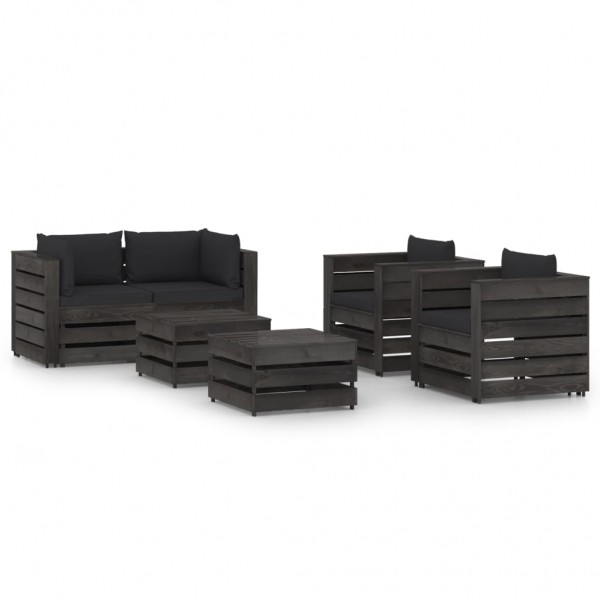 Mobiliário de jardim 6 peças com almofadas madeira impregnada cinza D