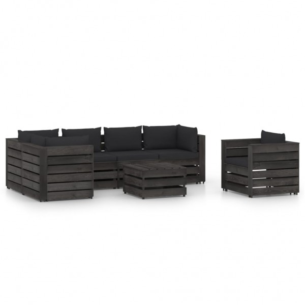 Mobiliário de jardim 7 peças com almofadas madeira impregnada cinza D