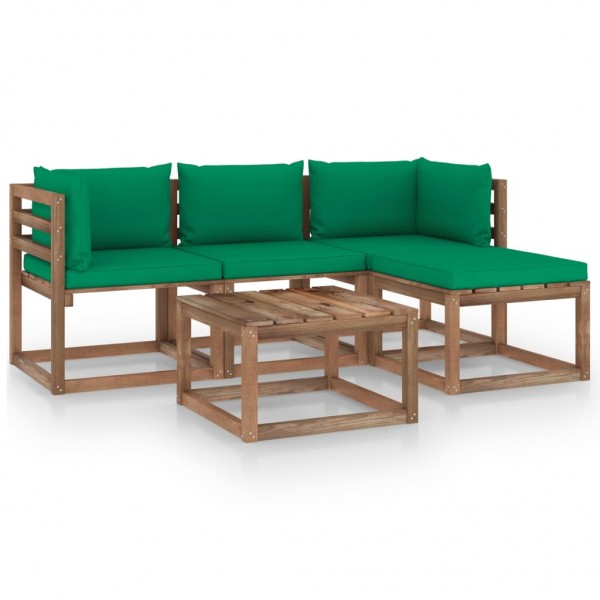 Muebles de jardín 5 piezas con cojines verde D
