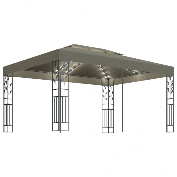 Cenador doble techo y tira de luz LED gris taupe 3x4 m 180 g/m² D