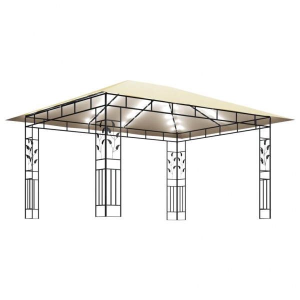 Cenador con mosquitera y tira luz LED crema 4x3x2.73m 180 g/m² D