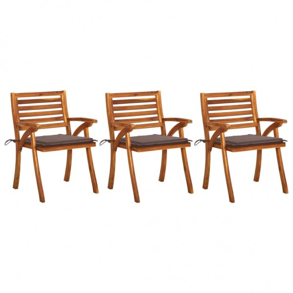 Cadeiras e almofadas de jantar de jardim 3 unidades em madeira de acácia maciça D