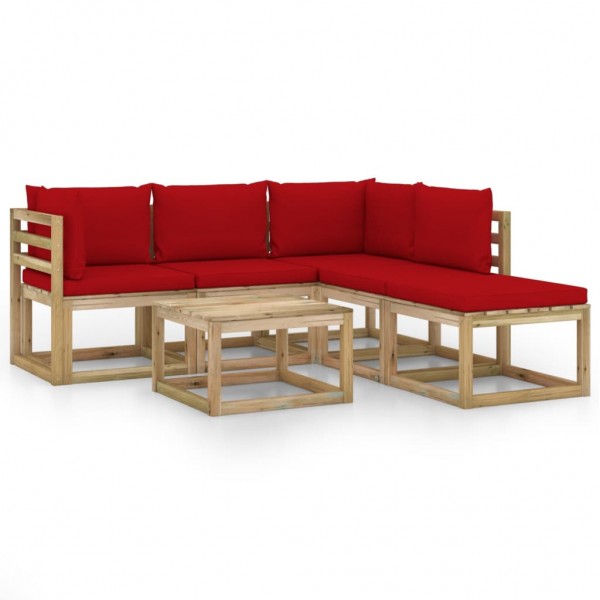 Conjunto de móveis de jardim 6 peças com almofadas vermelhas D