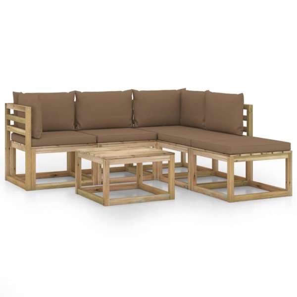 Juego de muebles jardín de 6 piezas con cojines gris taupe Juego de muebles jardín de 6 piezas con cojines gris taupe D