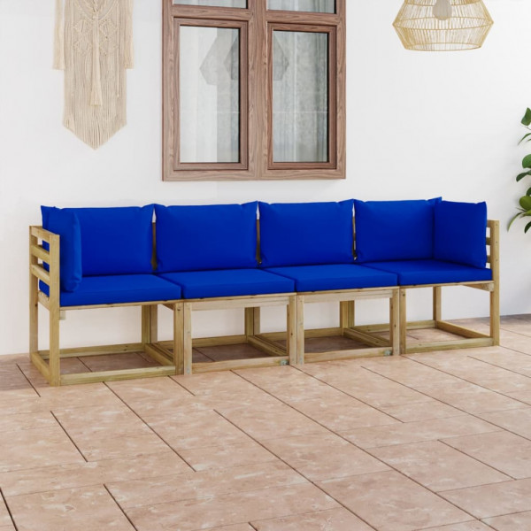 Sofá de jardín de 4 plazas con cojines azules D