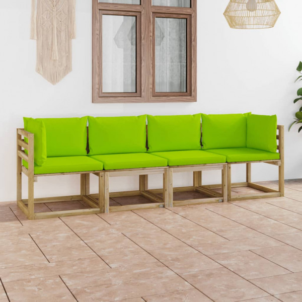 Sofá de jardín de 4 plazas con cojines verde brillante D