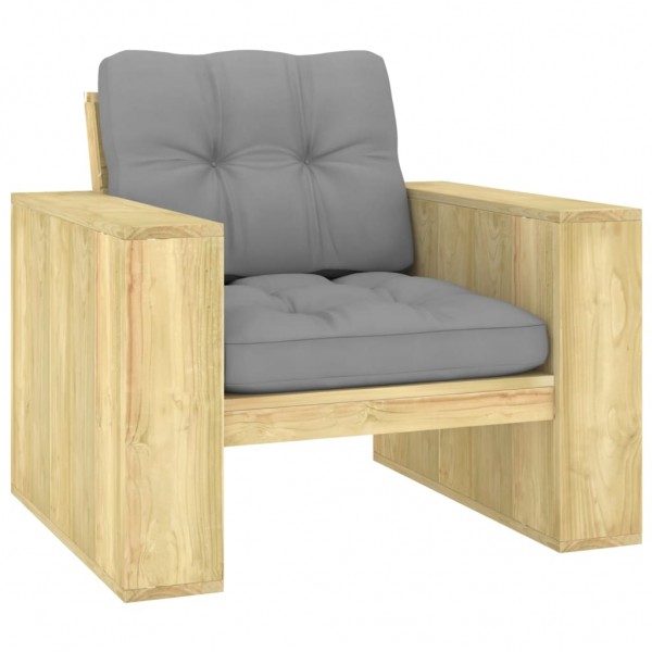 Cadeira de jardim e almofadas de pinho grisalho impregnado D