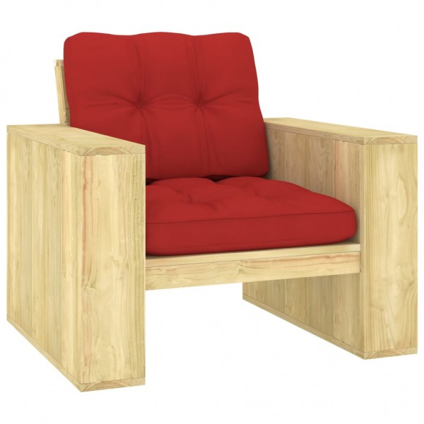 Cadeira de jardim e almofadas pinheiros vermelhos impregnados D
