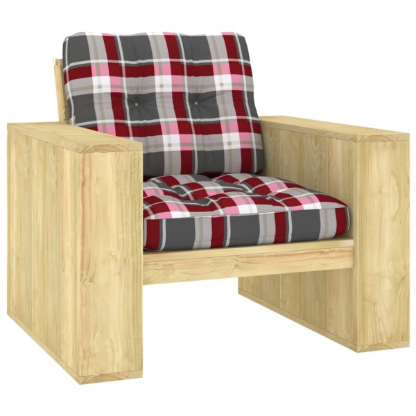 Cadeira de jardim e almofadas quadros vermelhos madeira de pinho impregnada D