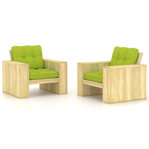 Cadeiras de jardim almofadas 2 uds verde brilhante madeira de pinho impregnada D