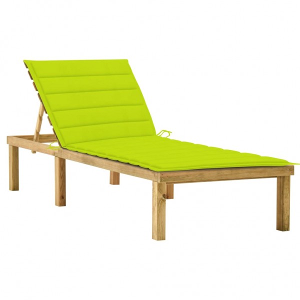 Espreguiçadeira com almofada em madeira de pinho impregnada verde brilhante D