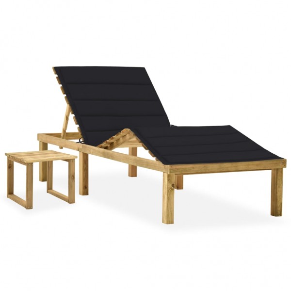 Cama de jardim com mesa e almofada de madeira de pinho impregnada D