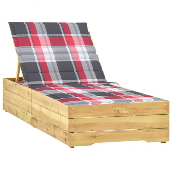 Tumbona con cojín estampado de cuadros madera pino impregnada D