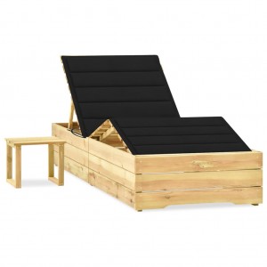 Cama de jardim com mesa e almofada de madeira de pinho impregnada D