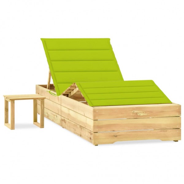 Espreguiçadeira de jardim com mesa e almofada em madeira de pinho impregnada D
