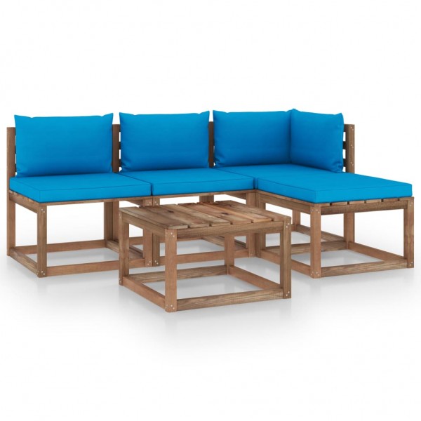 Muebles de palets jardín 5 pzas cojines madera pino impregnado D