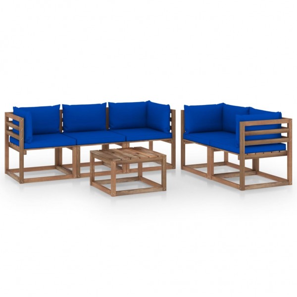 Conjunto de móveis de jardim 6 peças com almofadas azuis D